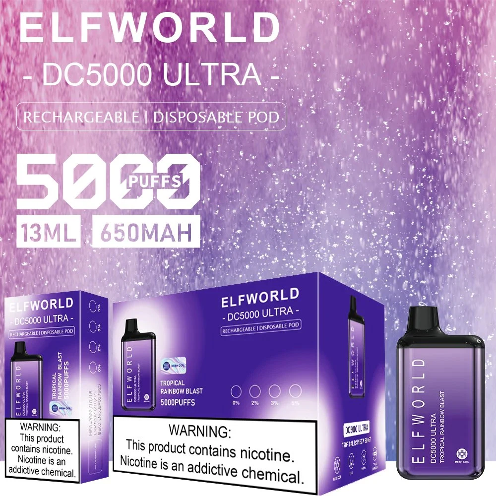 Precio de venta Elfworld DC5000 Puffs Ultra Electronic Cigarette recargable 13ml E-Liquid Elfworld VAPE Pen