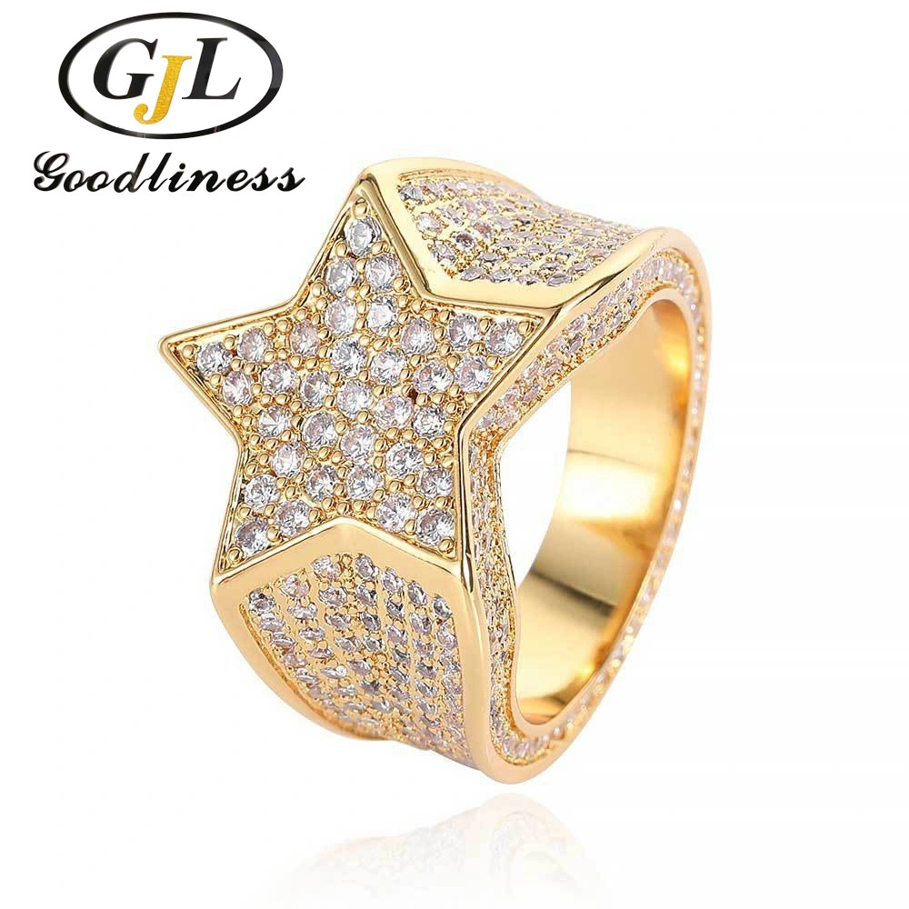 Wholesale Fashion Brass Ring Star-Shaped Ring Hip Hop Jewelry