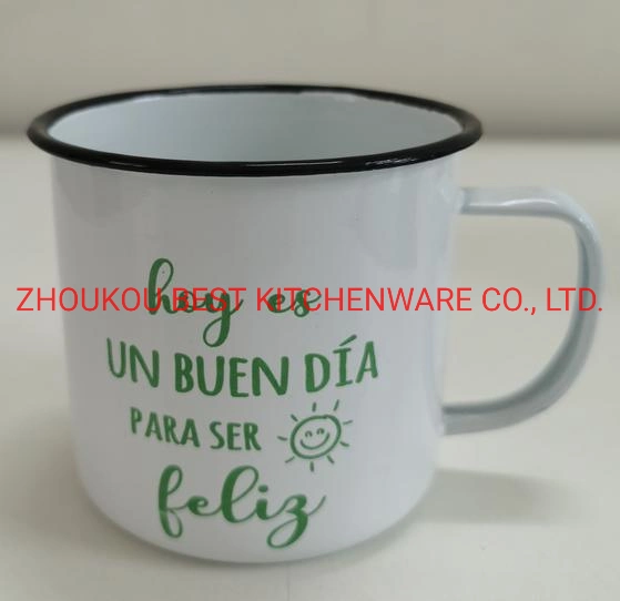 8 cm de l'émail en acier au carbone prix d'usine tasse avec Verious autocollants.