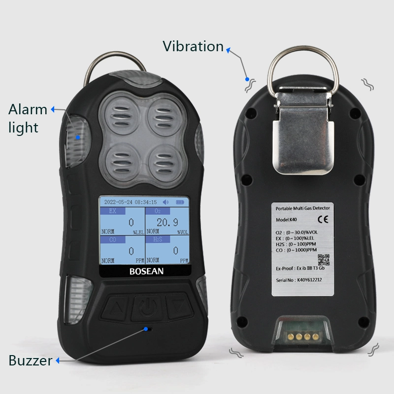 Gases 4 en 1 de Bosean detectando Co O2 lel H2S Gas portátil Detector para Co