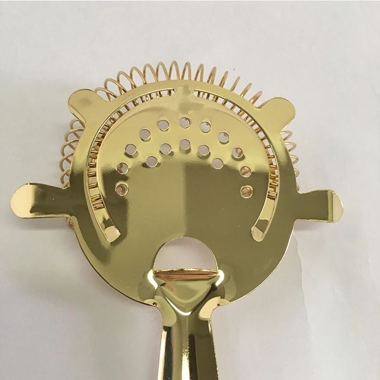 Light Gold Color Plated Water Plated Method Metal Strainer for Bar Use