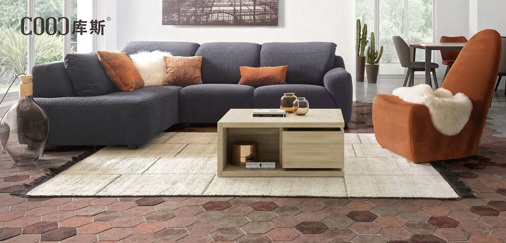 Moderne Großhandel/Lieferant Echtem Leder / Stoff Sofa Schnitt Kombination Bogen Sofa-Set Ecksofa Möbel