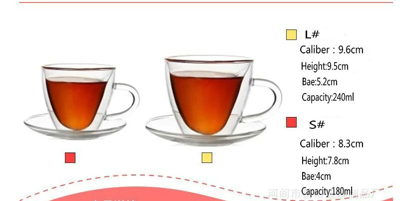 Double paroi en verre thermique d'une bonne qualité Heart-Shaped Heat-Resistant cuvette avec un