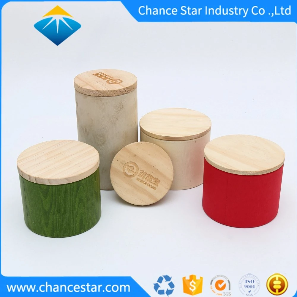 Custom Thick Cardboard Round Paper Box with Wooden Lid