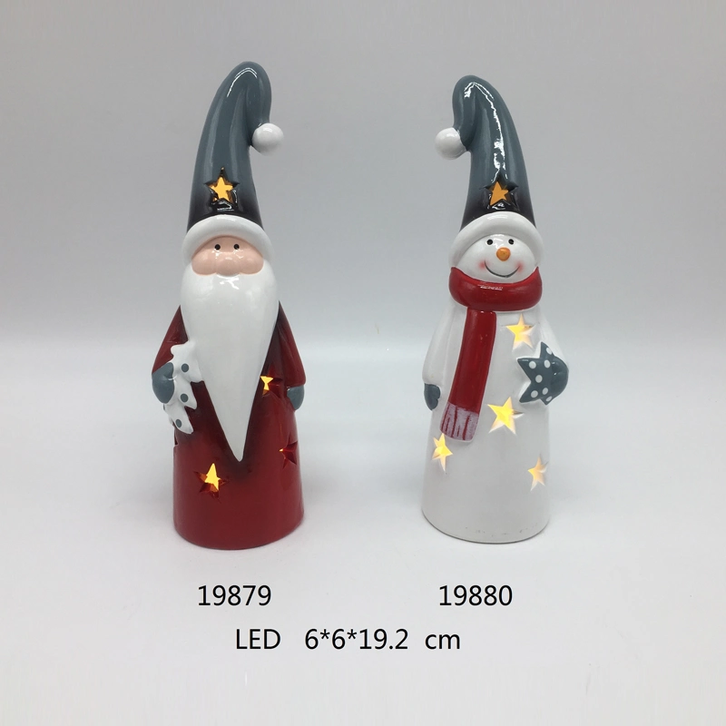 Ceramic Handpainted Santa Clause Assortment with Long Hat Lighting Ornament for Home and Party Decoration