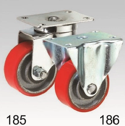 Red PU Swivel Double Lock Plate Top Caster