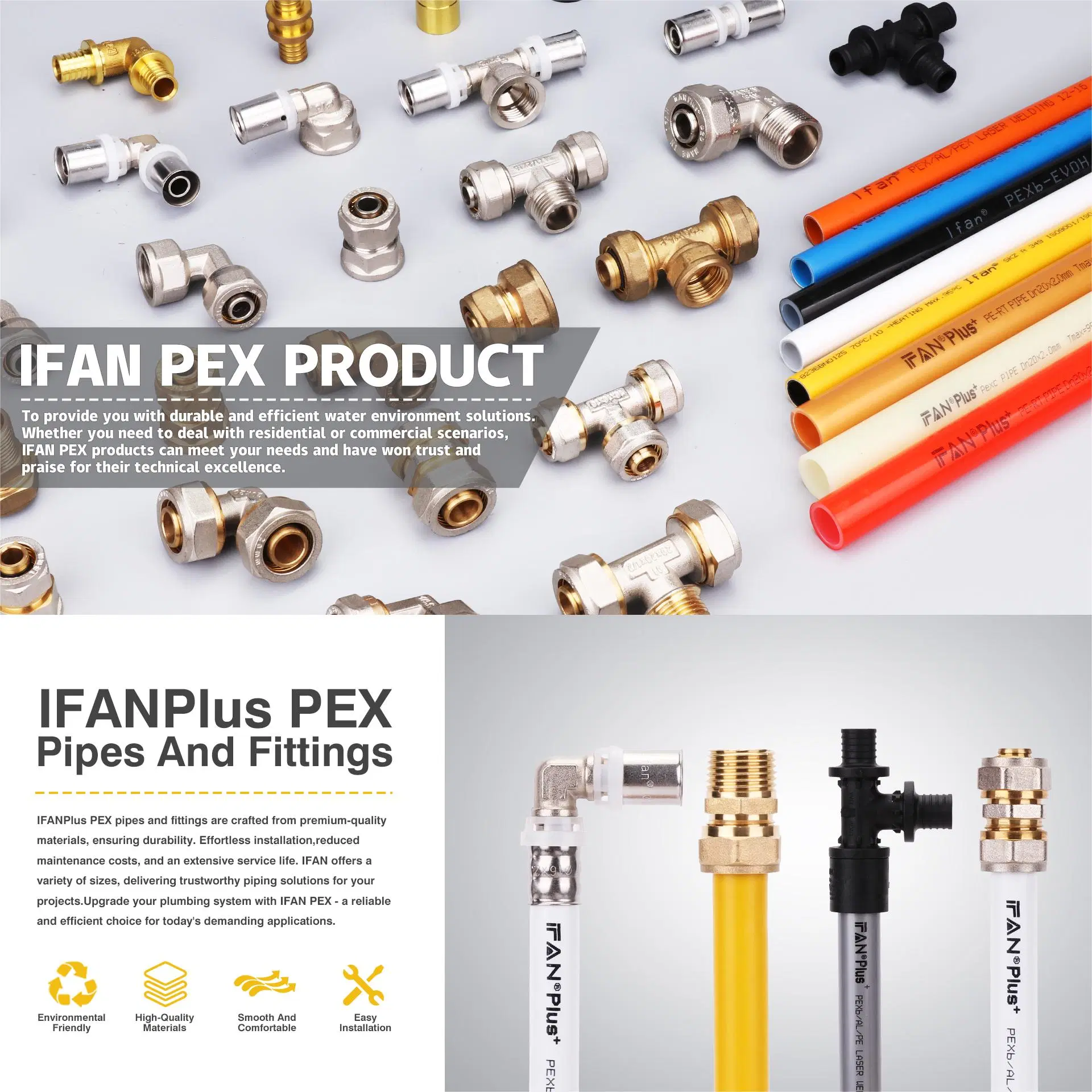 Ifan PPR/Pex/PEHD Pex-Al-Pex Tuyaux et raccords Usine de raccords de presse en gros