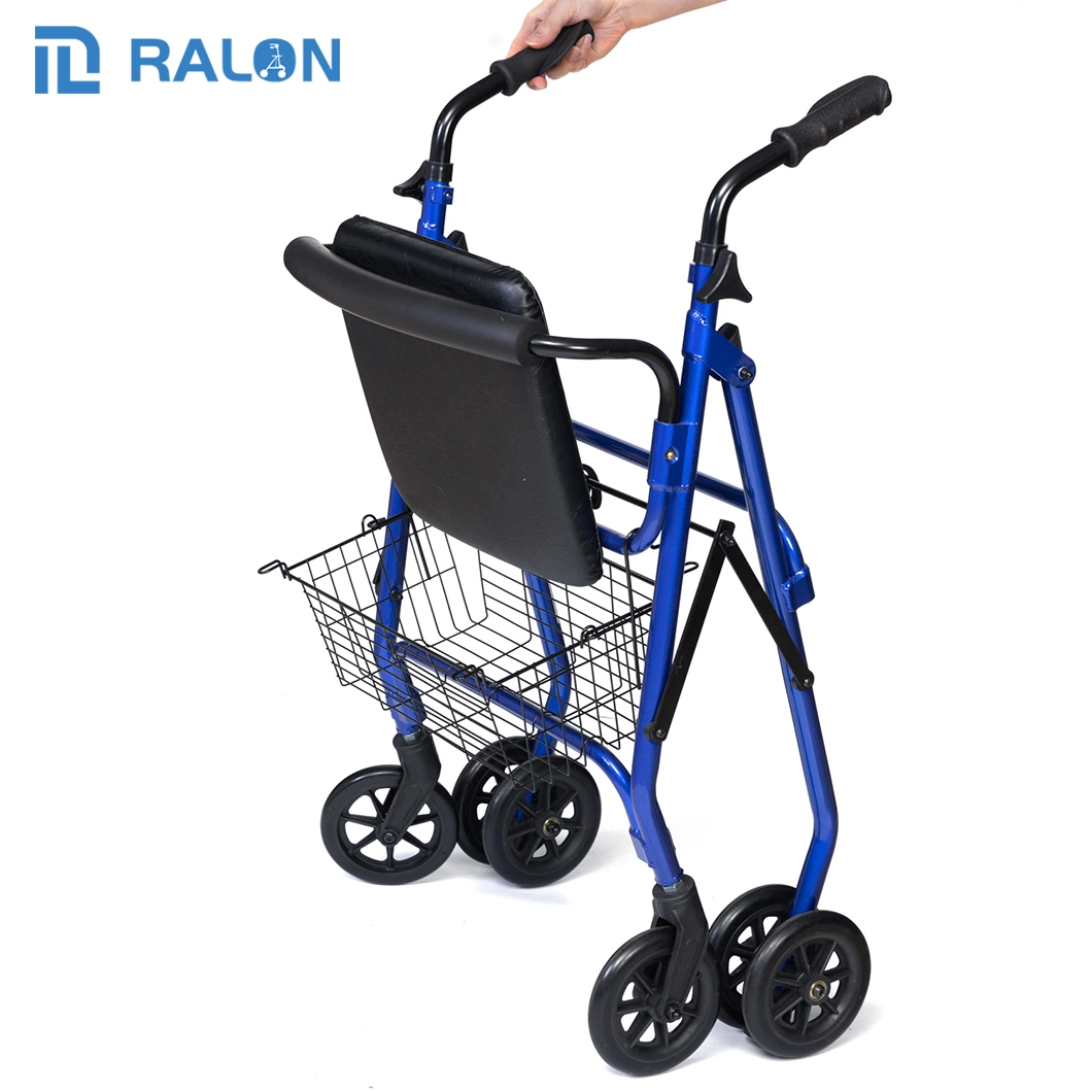 High-Quality Aluminum Lightweight Folding Walking Elderly Rollators with Soft Seat