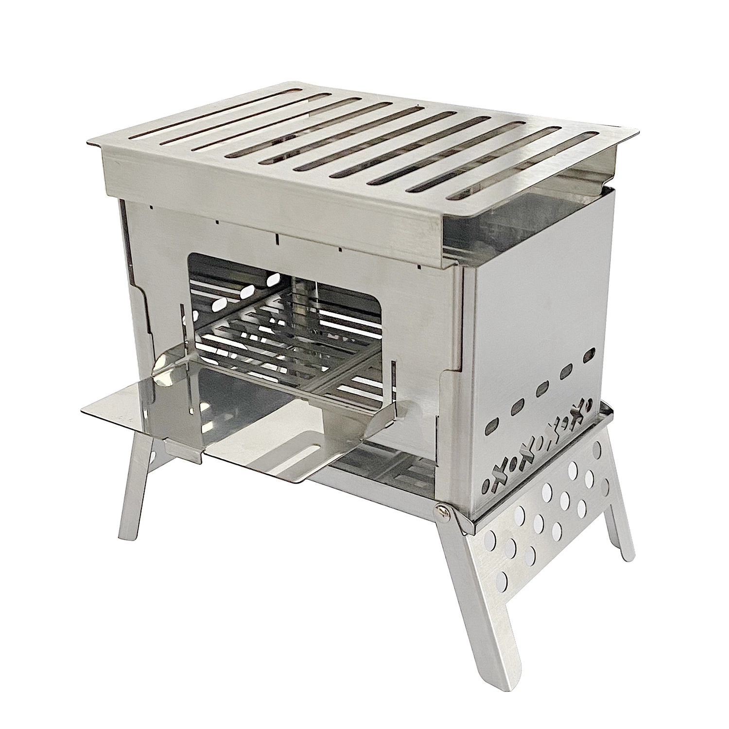 Petit barbecue pliable et léger en forme de carré avec grille au charbon de bois.