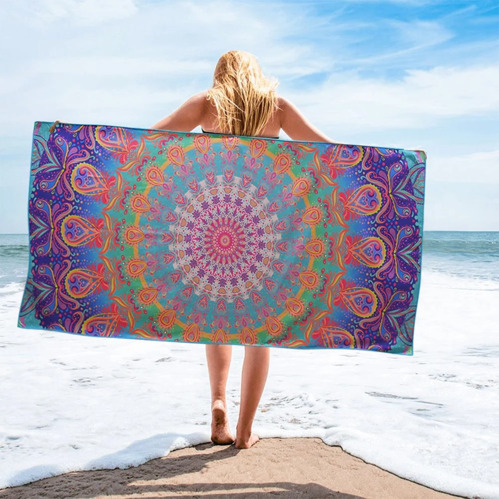 Custom Logo Pattern Soft Touch Fringed Edge Sand Free Beach Towel Microfiber