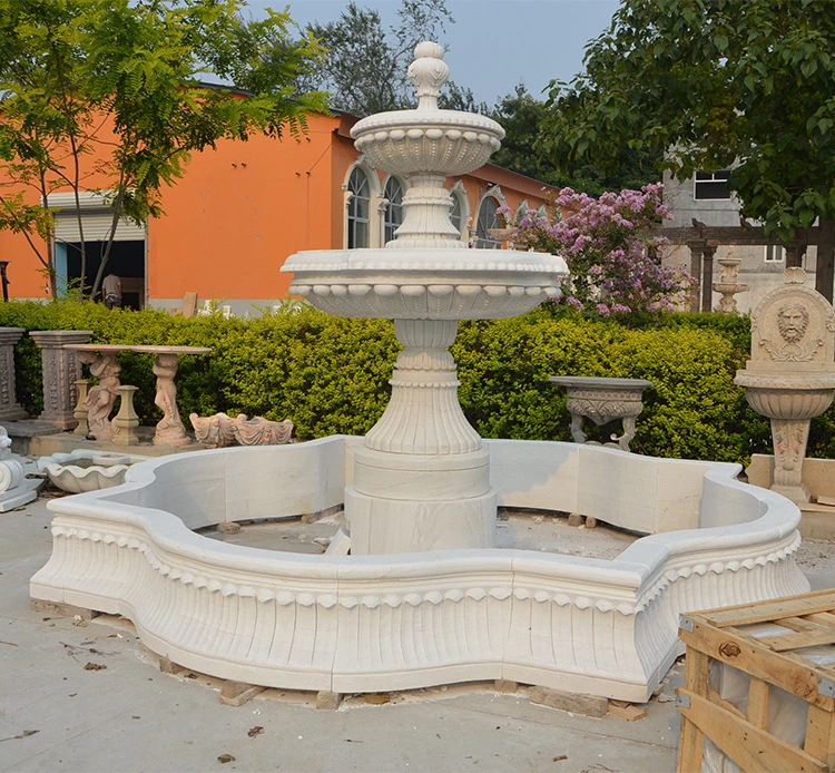 Schöne Garten 3 Tiers Hand Geschnitzt Natürlichen Weißen Stein Marmorbrunnen