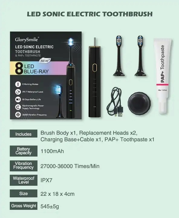 Grade 8 LED Blue Light Tooth Whitening Electric Toothbrush