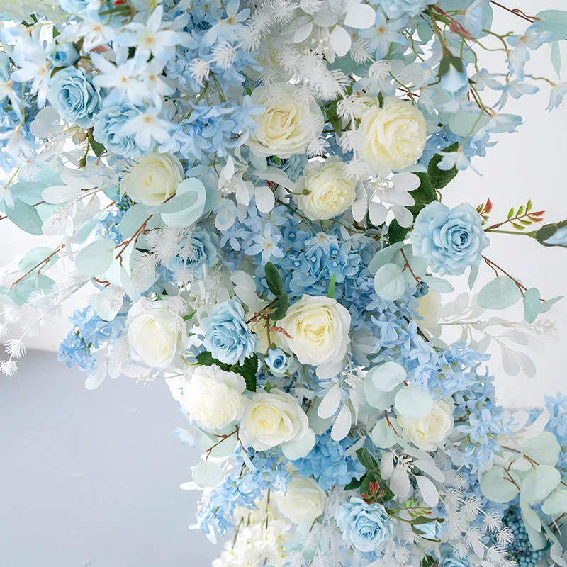 Blue Artificial Flowers Wedding Moon Arch Flower Wedding Decoration