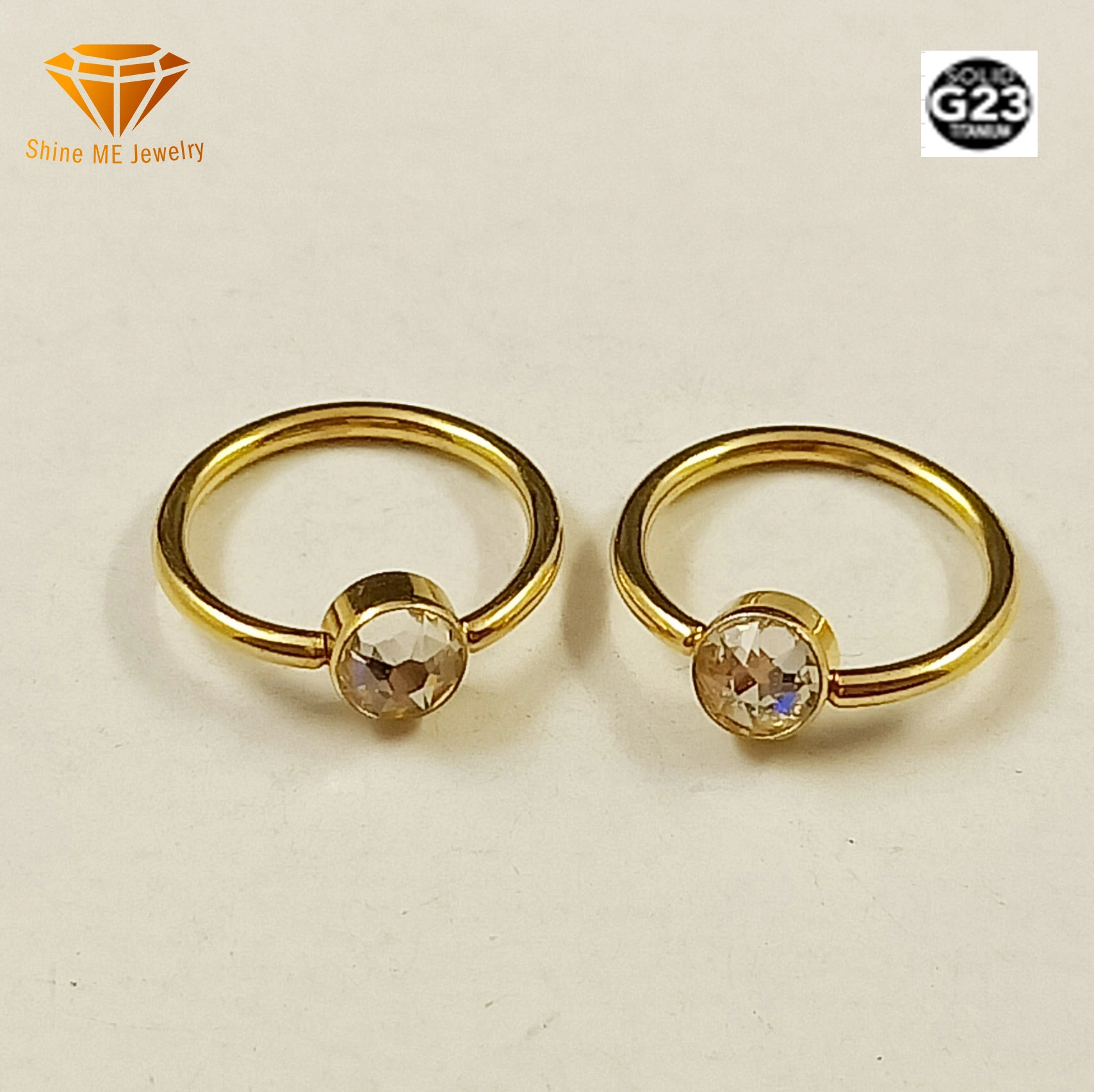 Body Jewelry Grade 23 Titanium Captive Gemstone Gold Plating Piercing Tp1961g