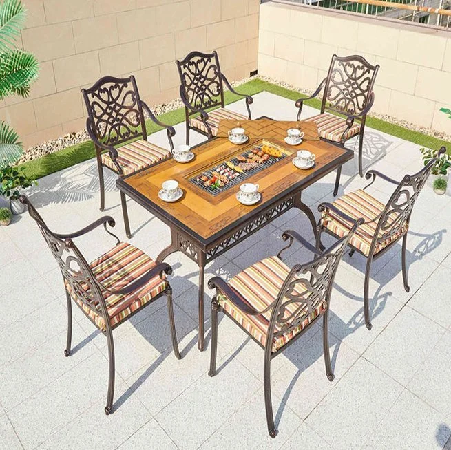 Hot Sales European Style Bronze Cast Aluminum Antique Outdoor Furniture Chairs and Table Bistro Patio Garden Sets