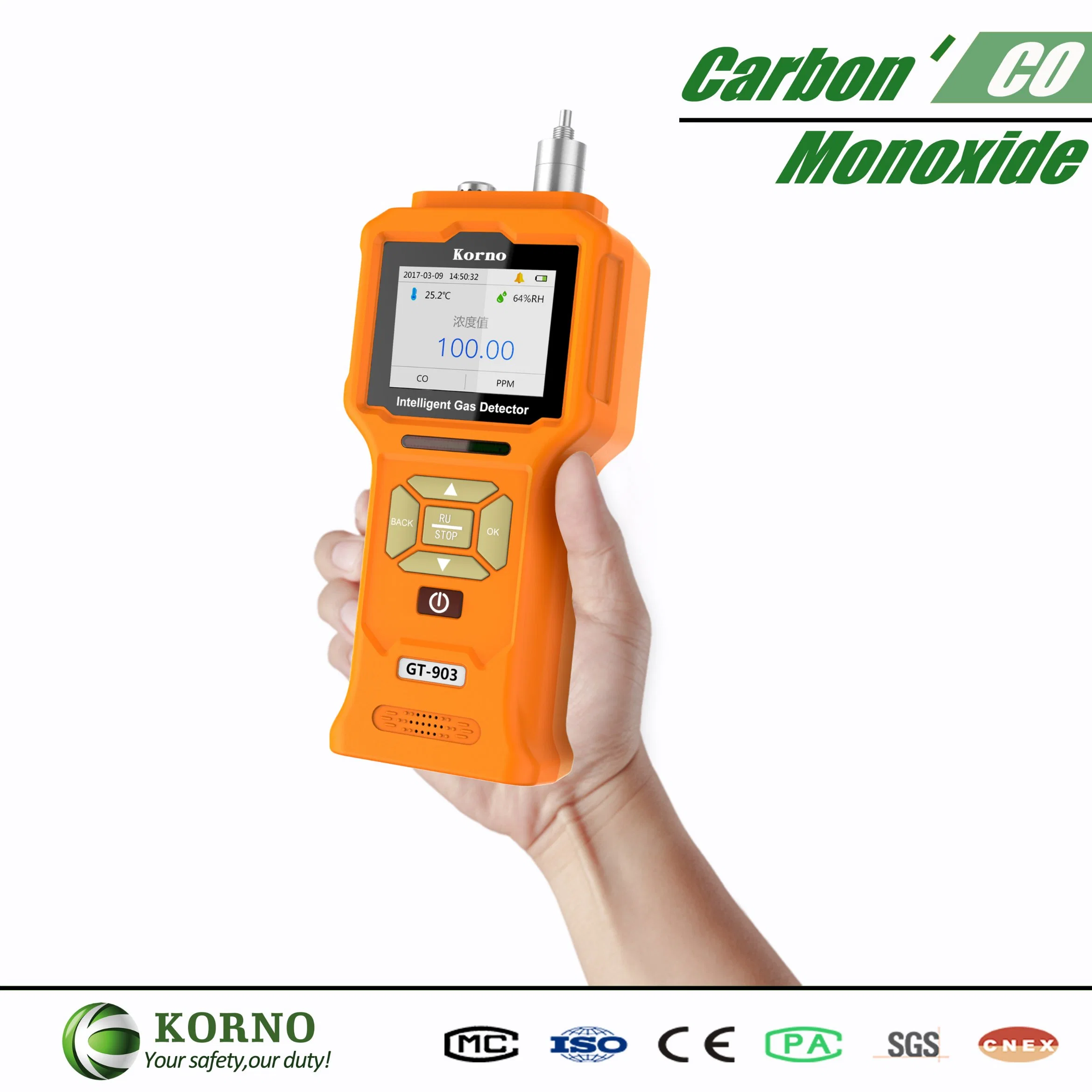Détecteur de gaz portable à aspiration de pompe pour monoxyde de carbone/détecteur de gaz d'échappement de voiture Analyseur de gaz CO