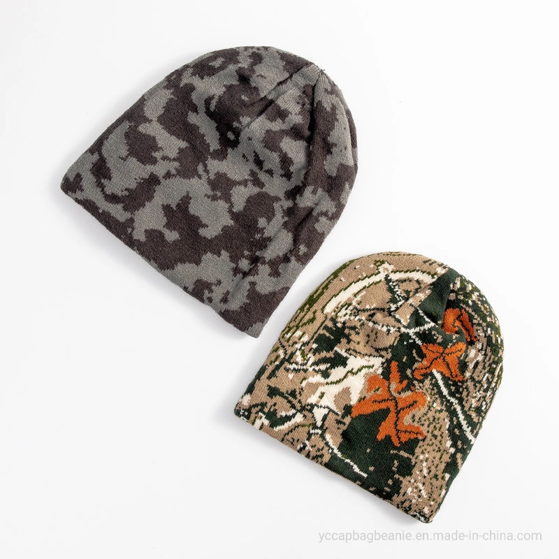 Custom Acrílico Invierno nieve Deporte esquí Camo Gorro de punto