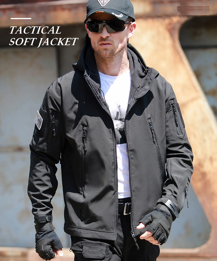 Custom Outdoor Black Camo and Design Men's Tactical Clothing Military Uniform Soft Shell Anorak