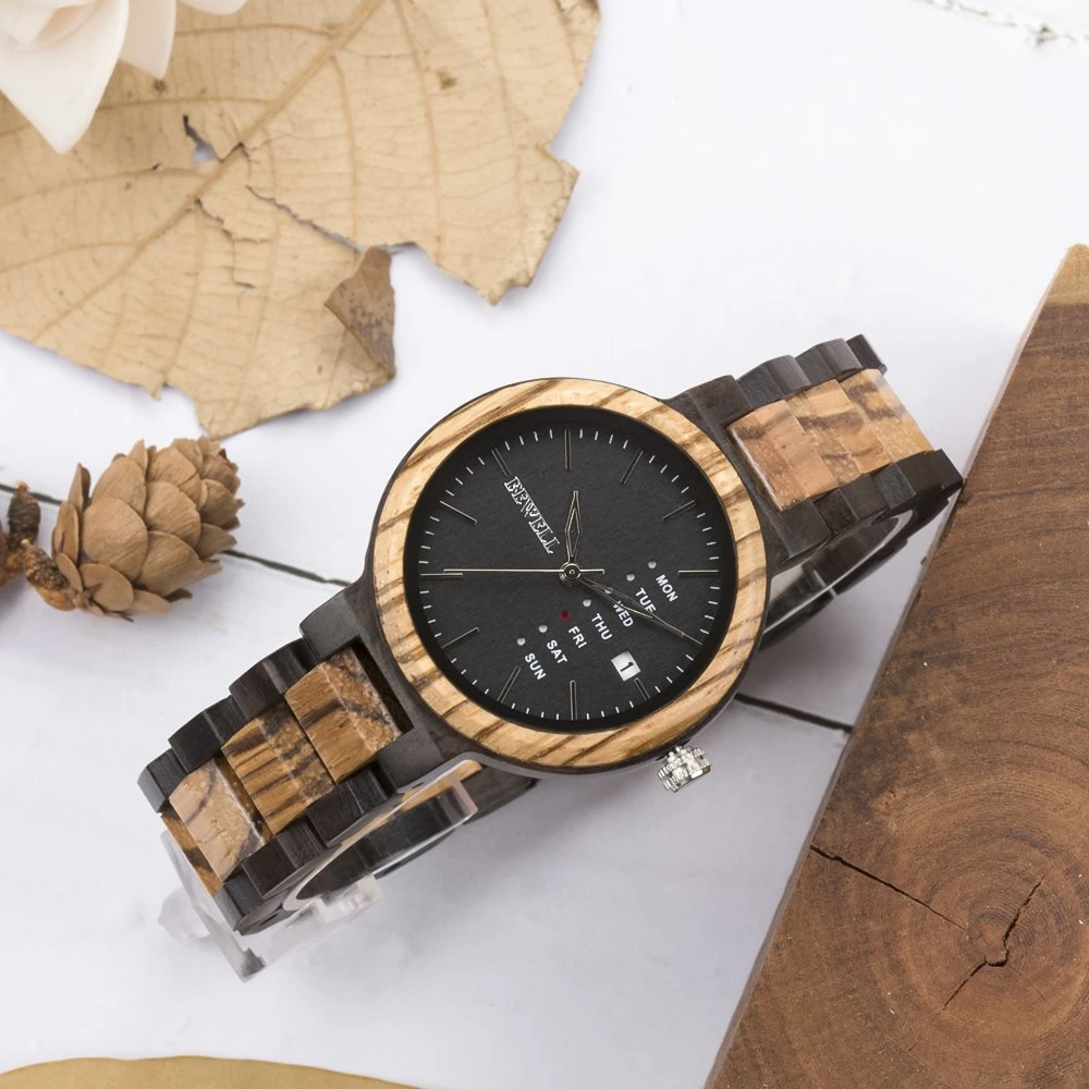 Fabricant de montres en bois artisanal de grande taille Mouvement à quartz Montre analogique pour couple