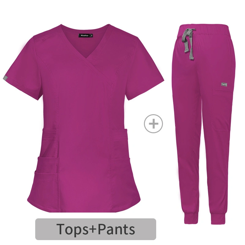 Mujeres Enfermería Uniformes Hospital Sets Anti arrugas Custom Scrubs SPA Enfermeras Uniformes