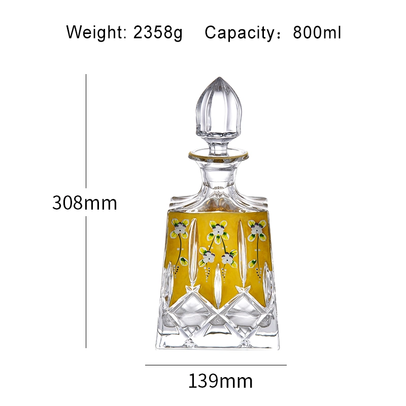 Vidrio de alta calidad de lujo moderno decantador de vino Cristalería Whiskey Flor esmalte, vidrio y el conjunto de botella