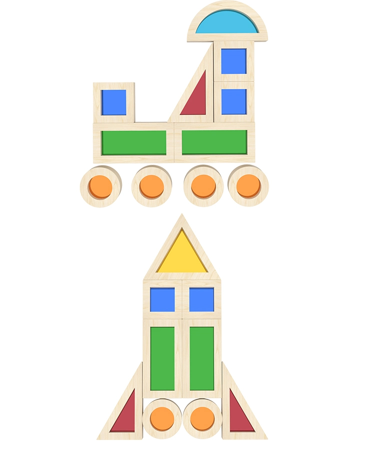 Juguete de madera juguetes educativos Montessori bloques de acrílico transparente de los bloques de colores