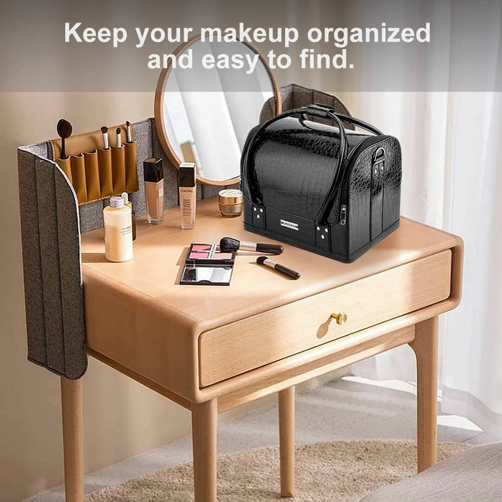 Leather Makeup Box Professional Beauty Cosmetic Organiser Travel Vanity Case