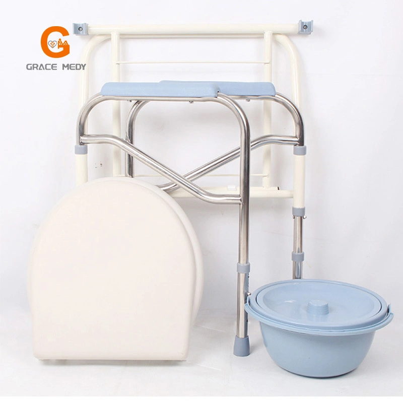 Bedside Folding Aluminum Plastic Shower Commode Toilet Chair Hygiene for Elderly with Bedpan