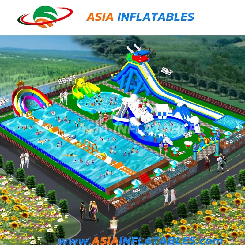 PVC Customized Land Inflatable Amusement Aqua Water Park for Kids and Adults with Pool