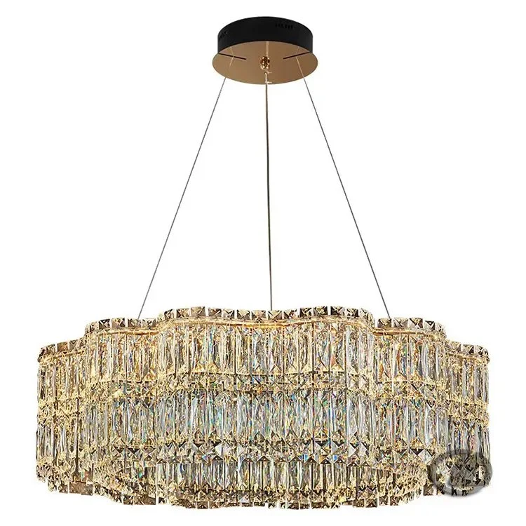 Golden LED Round Crystal Circle Ring Pendant Light for Living Room