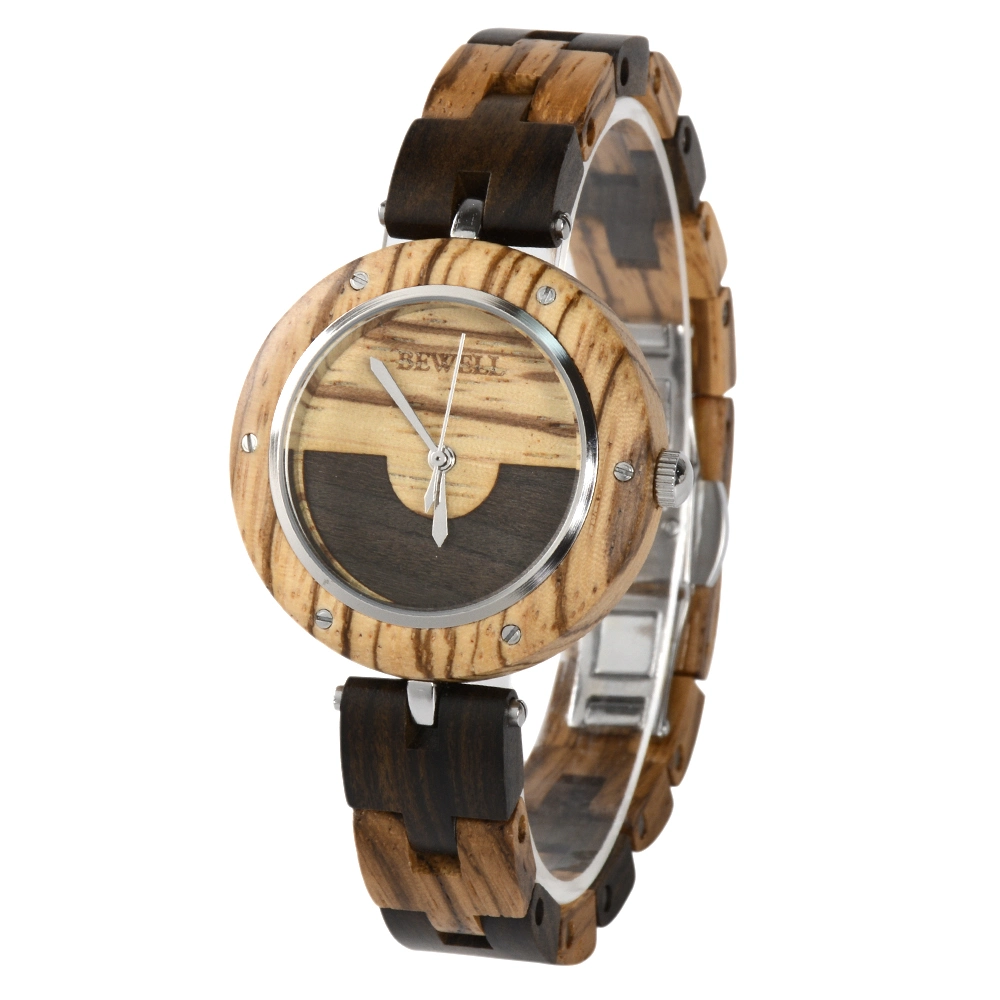 Bewell Don Acero Inoxidable hebilla de joyas de madera auténtica muñeca Dama reloj de madera