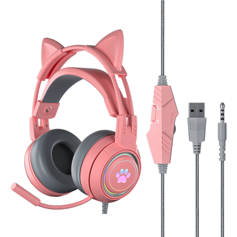 Tws True Handsfree with Microphone TF Card for Games with LED Light Earphone Cute Cat Ear Wireless Headphones