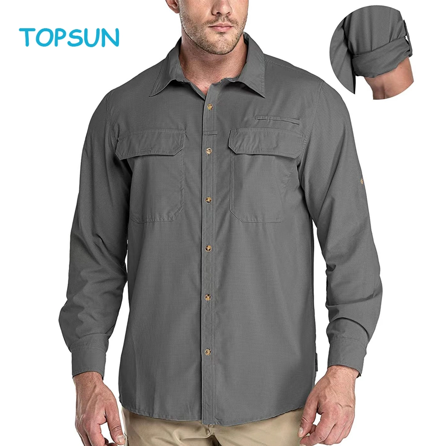 Men's Long Sleeve Sun Protection Shirt Upf 50+ UV Quick Dry Cooling Fishing Shirts for Travel Safari Camping Hiking