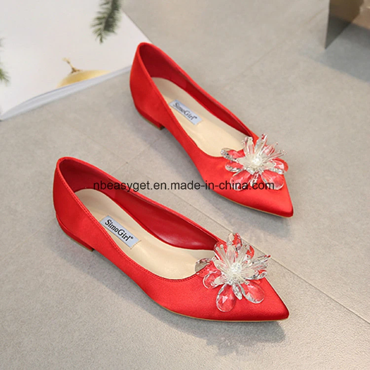 Spring Fashion Drill Shallow Mouth Sharp Head High Inside Flat Shoes Wedding Shoes Comfortable Women&prime; S Singles Shoes Esg10590-1