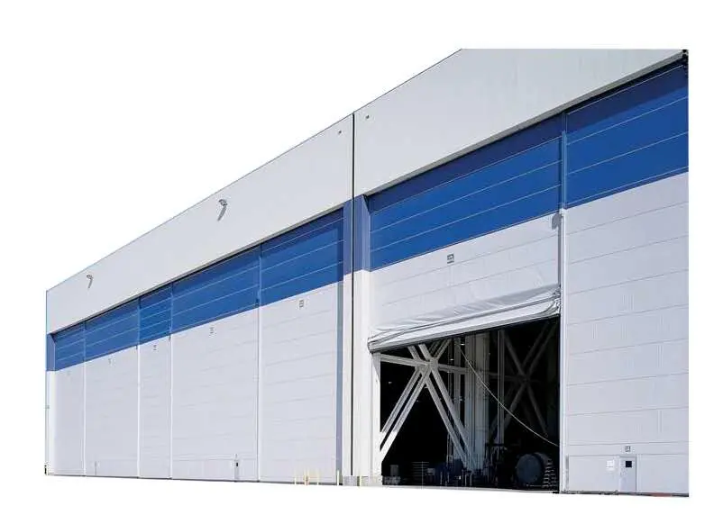 L'obturateur rapide Mega Hangar tissu PVC roulant motorisé de la levée de l'Empilage Rabattement automatique des portes