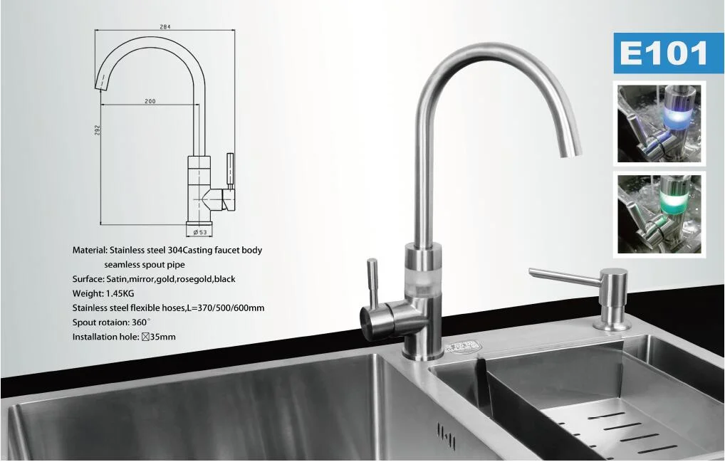 Precision Casting Basin Kitchen Sink LED Kitchen Mixer Tap