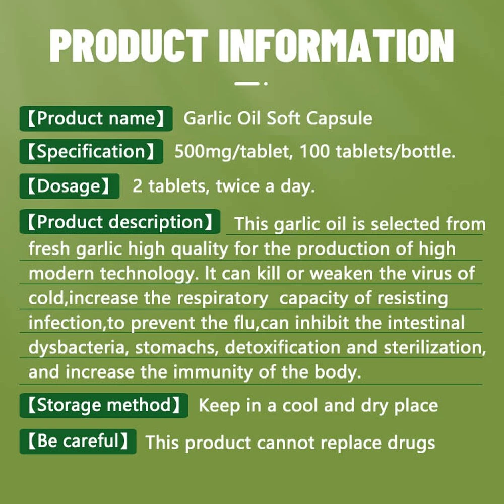 Supplément de soins de santé de l'ail Huile d'alimentation Capsule molle 500mg noir