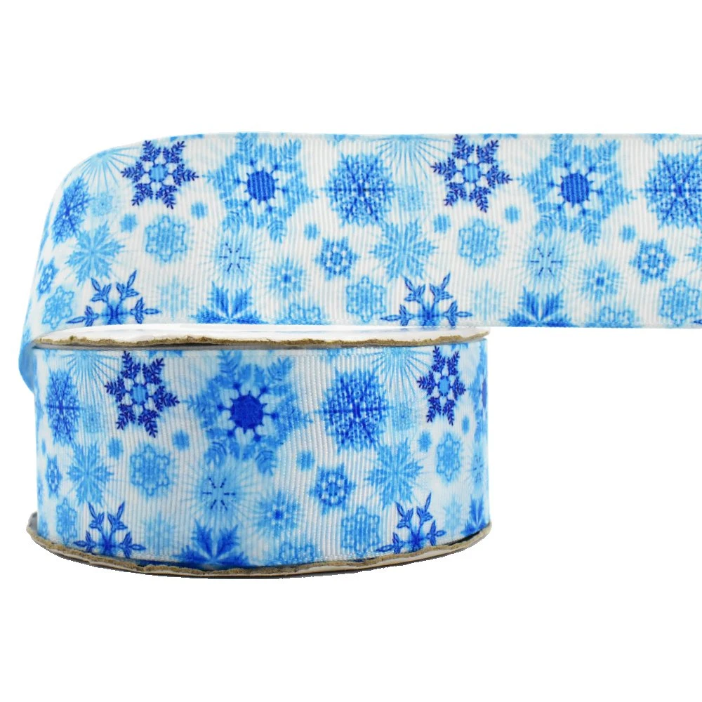 Heat Transfer Printed Ribbon with Logo Customized Snowflake Printed Ribbon Gift Packaging Box Hair Bow