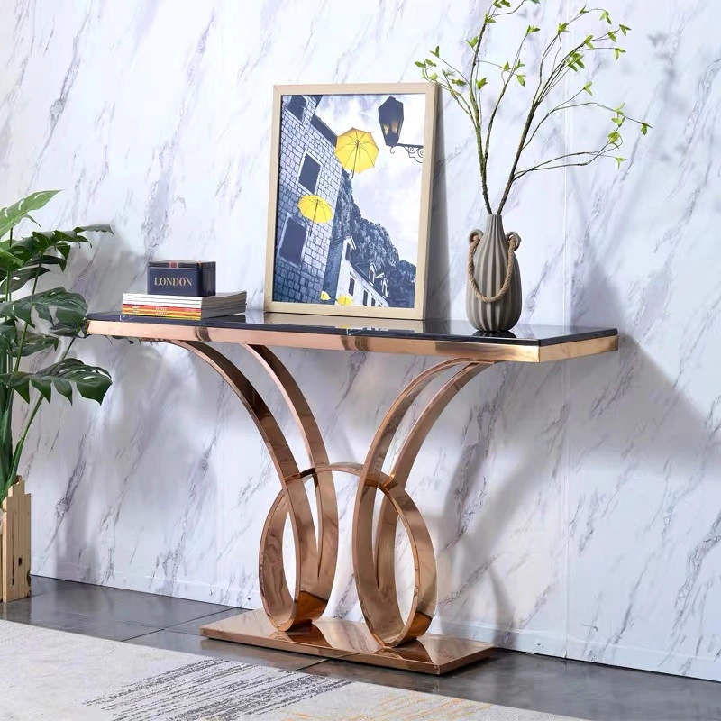 Customized Home Furniture Living Room Rectangle Side Tables Gold Stainless Steel Legs Marble Top Entryway Console Table