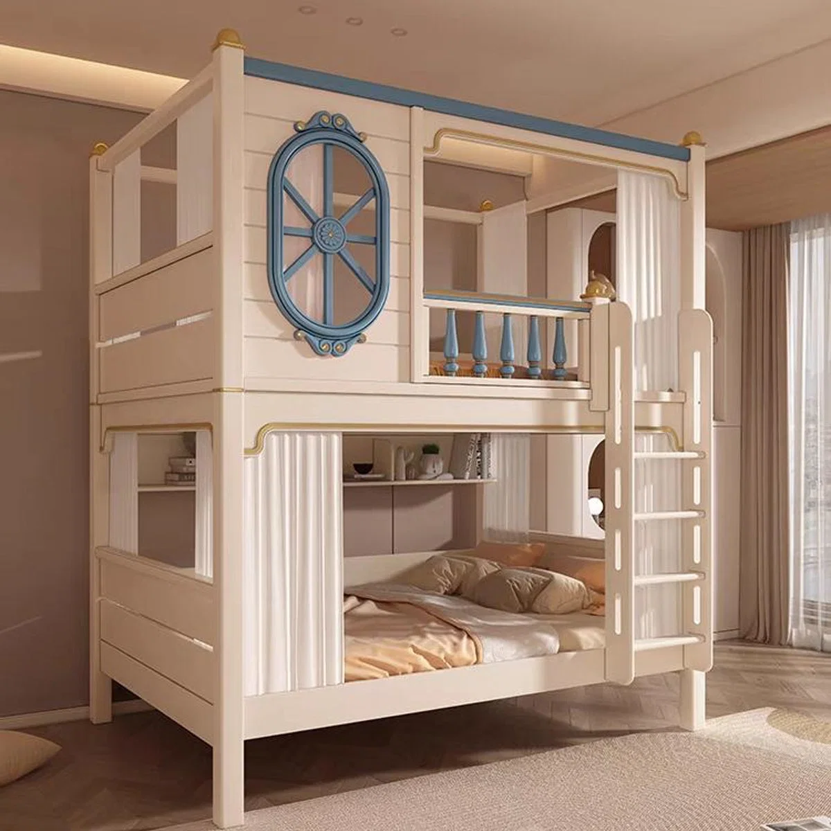 Modern Crianças Loft beliche Madeira beliche combinado beliche para Meninas com armário armazenamento Quarto crianças mobiliário beliche Slide