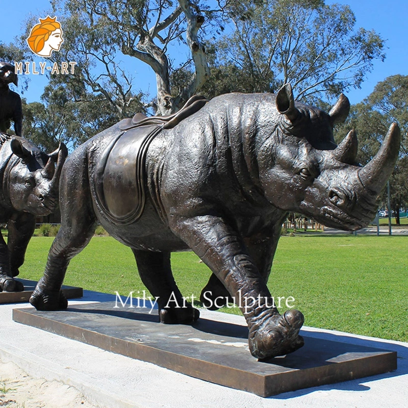 Metall Kupfer Dekoration Große Lebensgroße Rhino Statue Bronze Rhinoceros Skulptur Tier