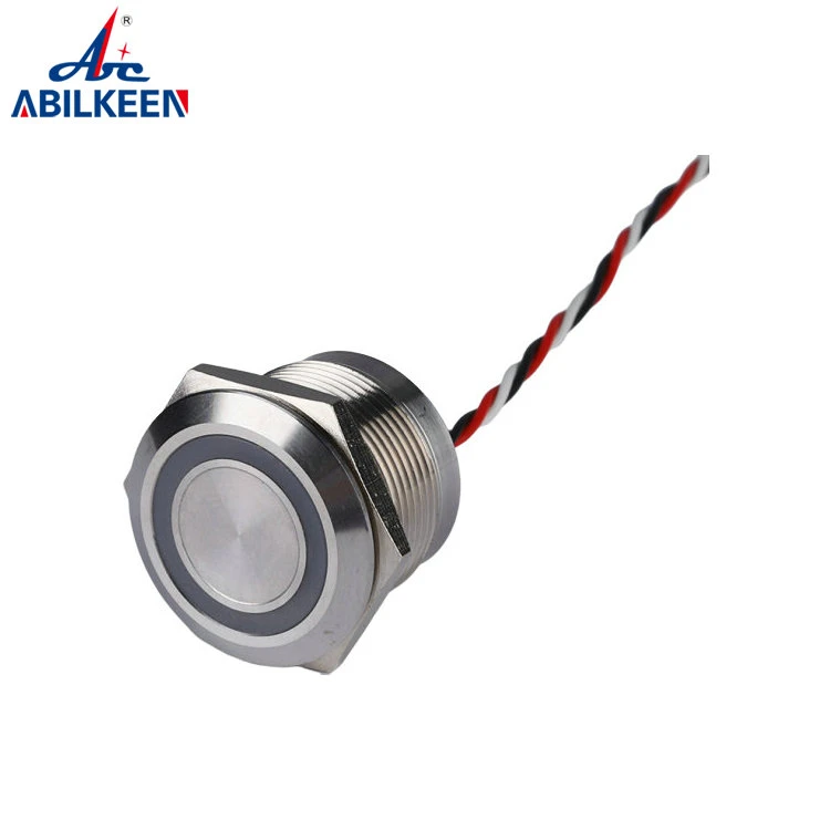 Waterproof 19mm Illuminated Ring Light 1no Momentary Stainless Steel Cable Metal LED Piezo Switch