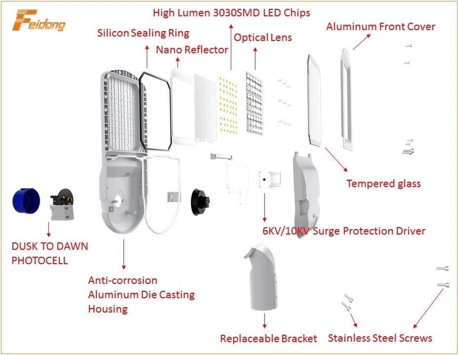 High Lumen 3030 SMD Sanan LED Chip 300 Watt 130-140lm/W. LED-Straßenbeleuchtung Project Light 50W 100W 150W 200W 250W 300W LED Straßenlampe Straßenlampe