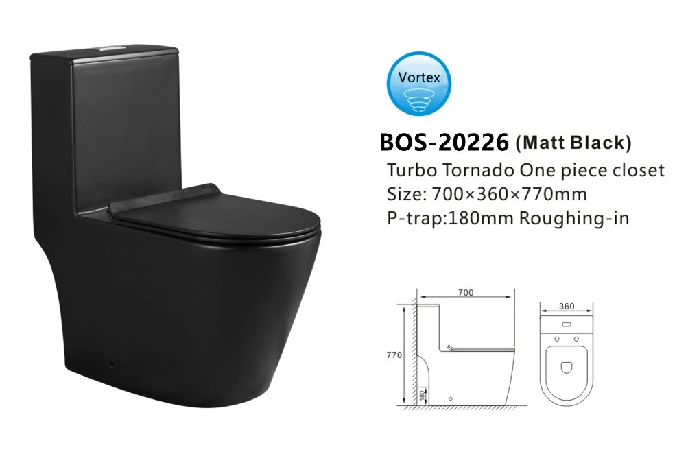 Diseño moderno cuarto de baño Wc Sanitaryware lavado negro mate One-Piece wc