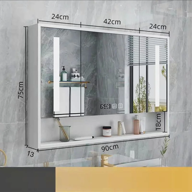 Home Bathroom Decorative Smart Wall Make-up Wooden LED Mirror with Anti-Fog, Color-Temperature