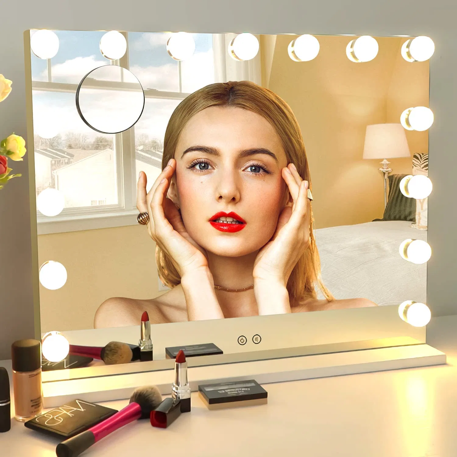 Grand miroir de maquillage Hollywood avec 15 ampoules LED