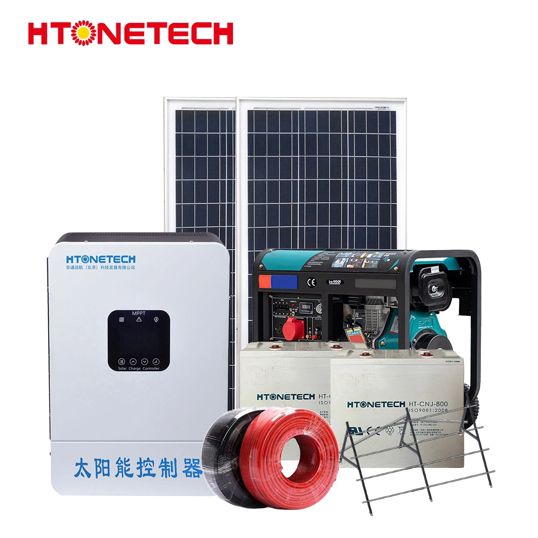 Htonetech من الشبكة الشمسية منزل تخزين الطاقة مصنعين الصين 48kw لوحة شمسية أحادية اللون متوسطة الطاقة بقدرة 10 كيلوواط بقدرة 12 كيلوواط بقدرة 15 كيلوفولت أمبير ساكت من الديزل المولد 9.99 كيلووات النظام الشمسي