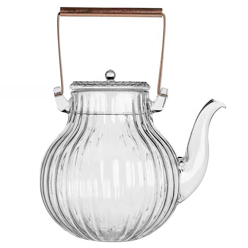 850ml Pyrex Borosilicate Glass Tea Kettle Pot with Glass Filter and Copper Handle