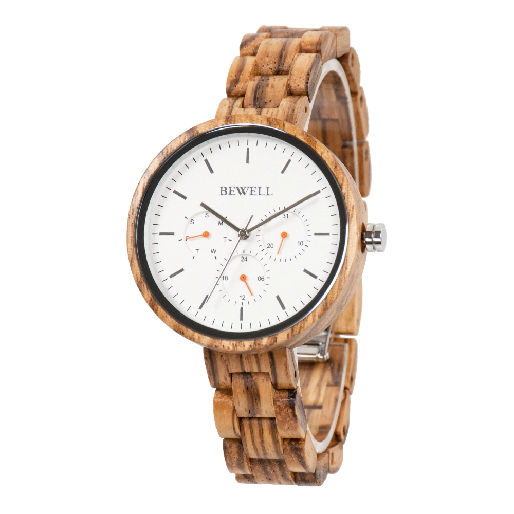 Bewell Latest Unisex Gift Watches Natural Wood Case and Band Woman and Men Chronograph Wood Watch