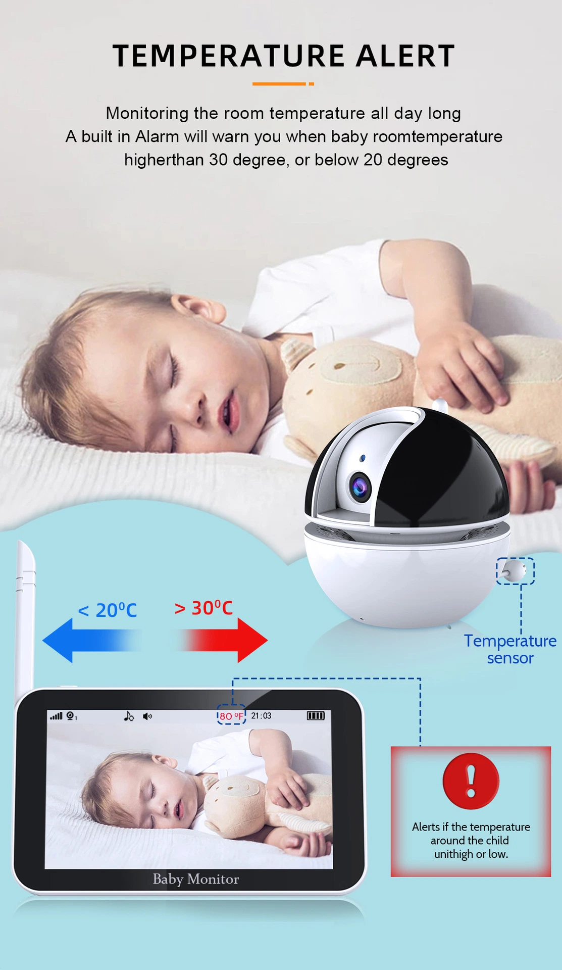 Smart IP Camera with 5inch LCD Screen+Touch Panel Baby Monitor of Surveillance Two Way Talk Night Vison LCD Display Baby Monitoring Camera